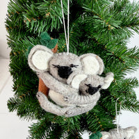 Needle Felted Koala with Baby Christmas Ornament