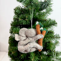Needle Felted Koala with Baby Christmas Ornament