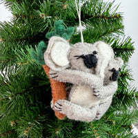 Needle Felted Koala with Baby Christmas Ornament