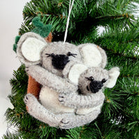 Needle Felted Koala with Baby Christmas Ornament