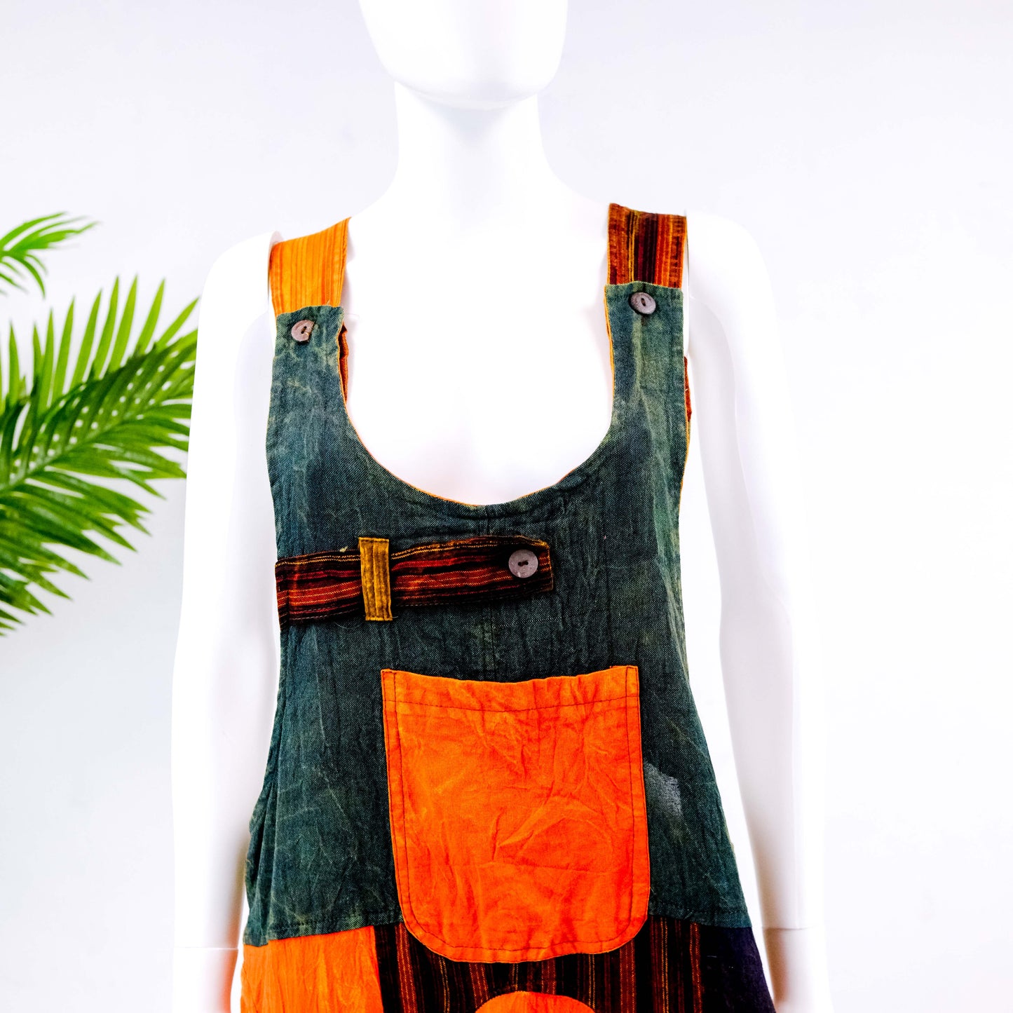 Earth Tone Patchwork Cotton Unisex Jumpsuit