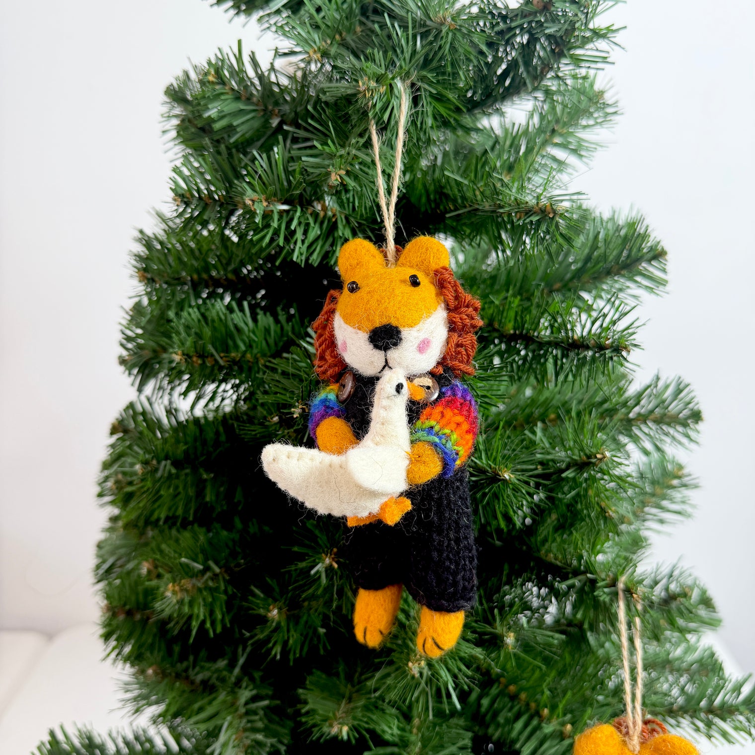 Needle Felted Lion with Goose Christmas Ornament