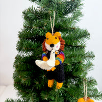 Needle Felted Lion with Goose Christmas Ornament