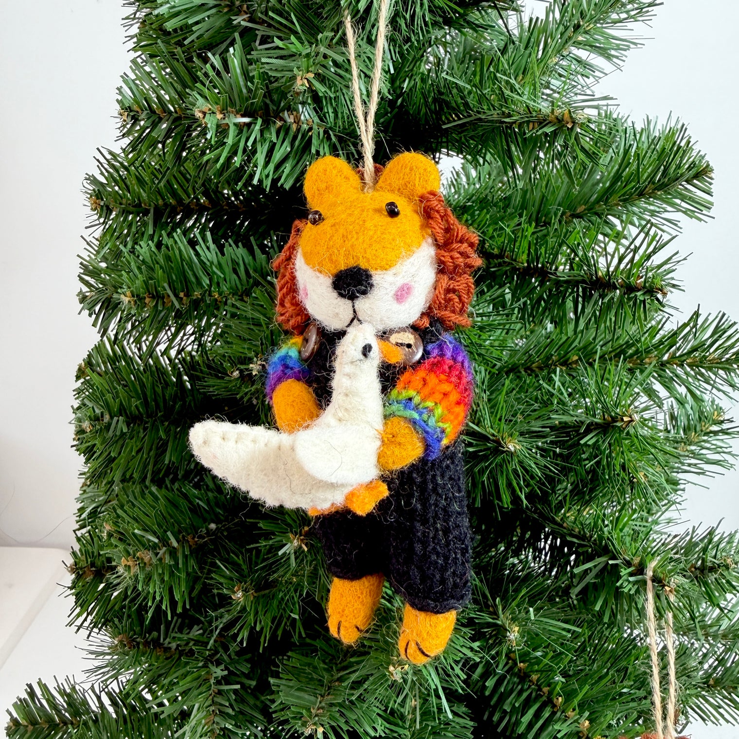 Needle Felted Lion with Goose Christmas Ornament
