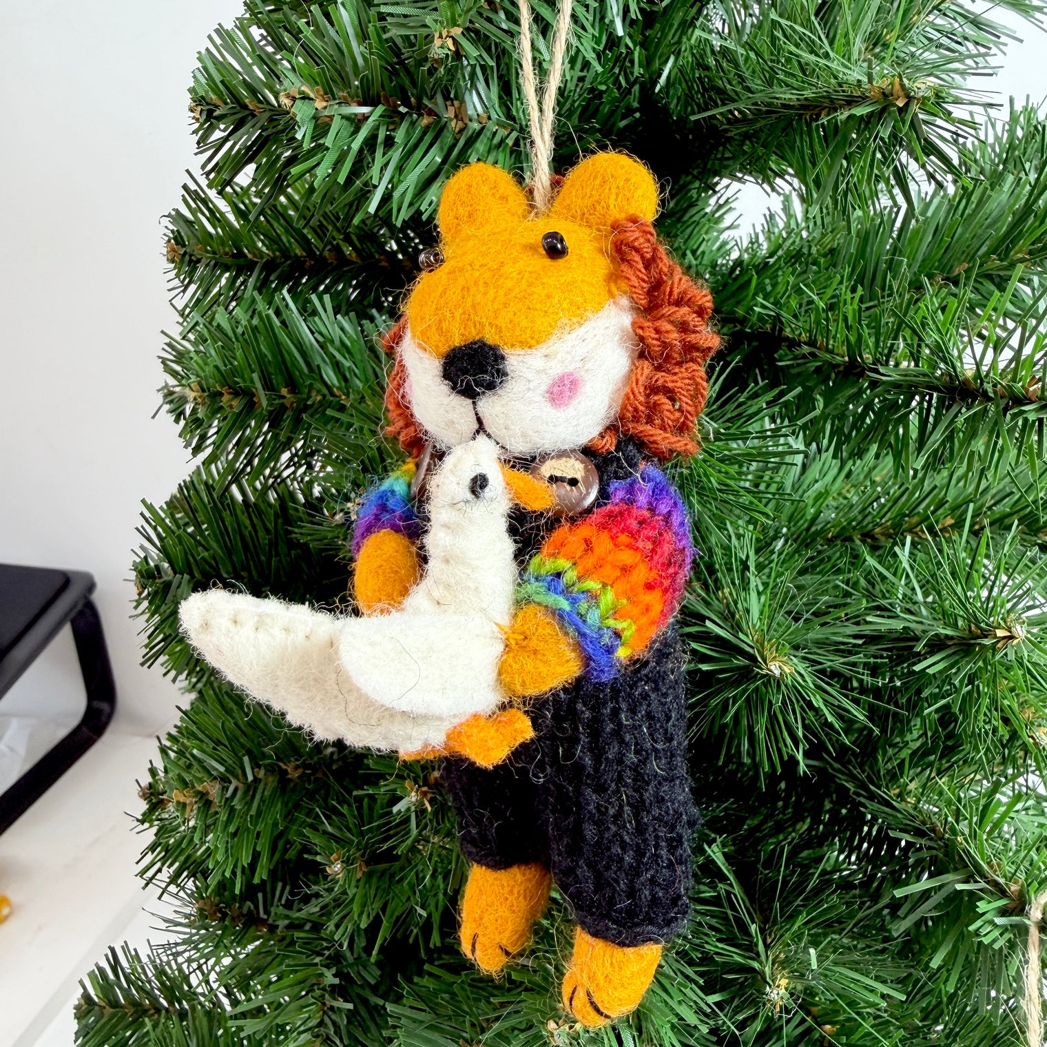 Needle Felted Lion with Goose Christmas Ornament