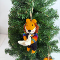 Needle Felted Lion with Goose Christmas Ornament