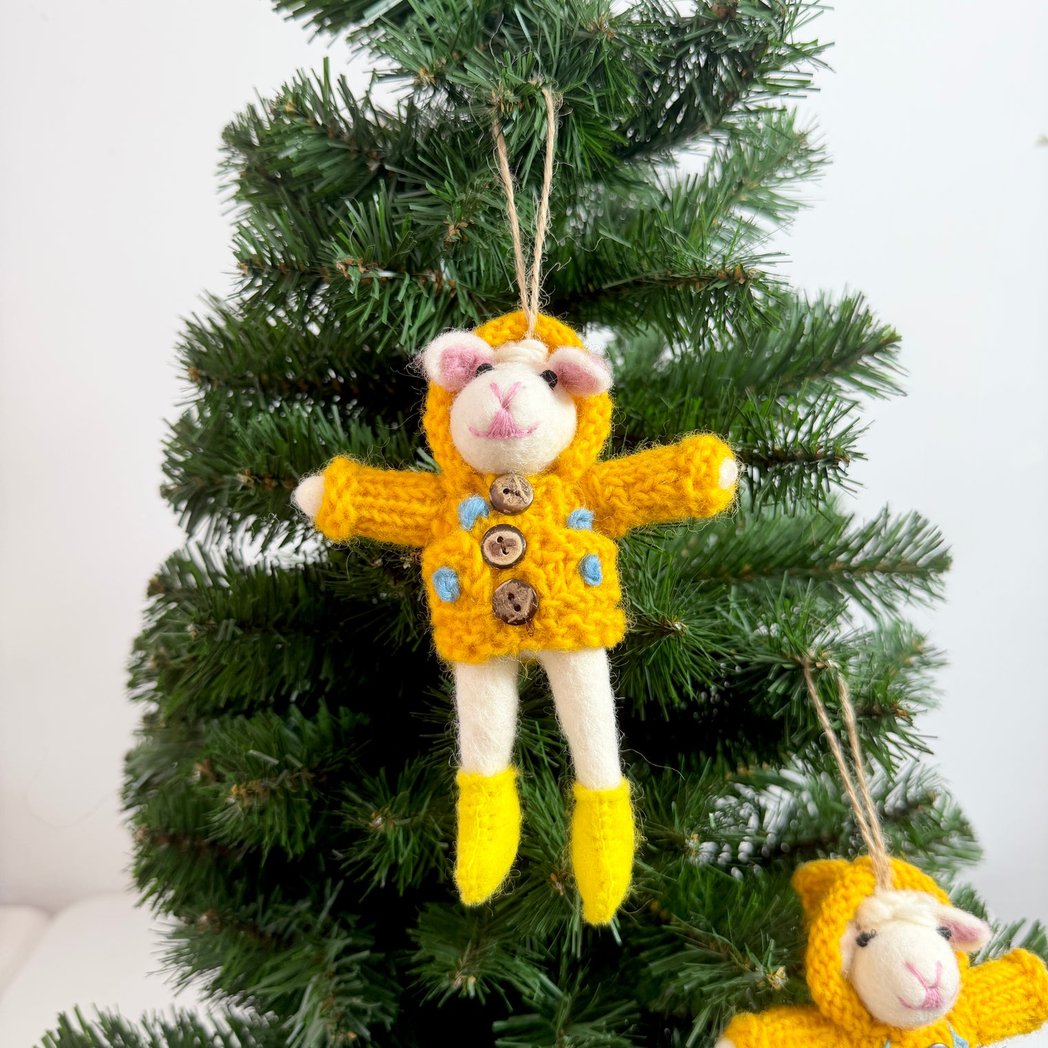 Needle Felted Lamb Ornament with Yellow Hooded Sweater