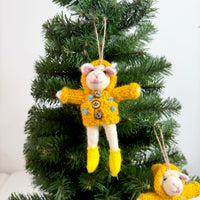 Needle Felted Lamb Ornament with Yellow Hooded Sweater