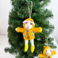 Needle Felted Lamb Ornament with Yellow Hooded Sweater