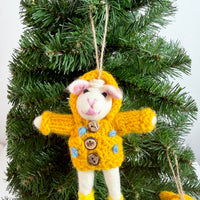 Needle Felted Lamb Ornament with Yellow Hooded Sweater