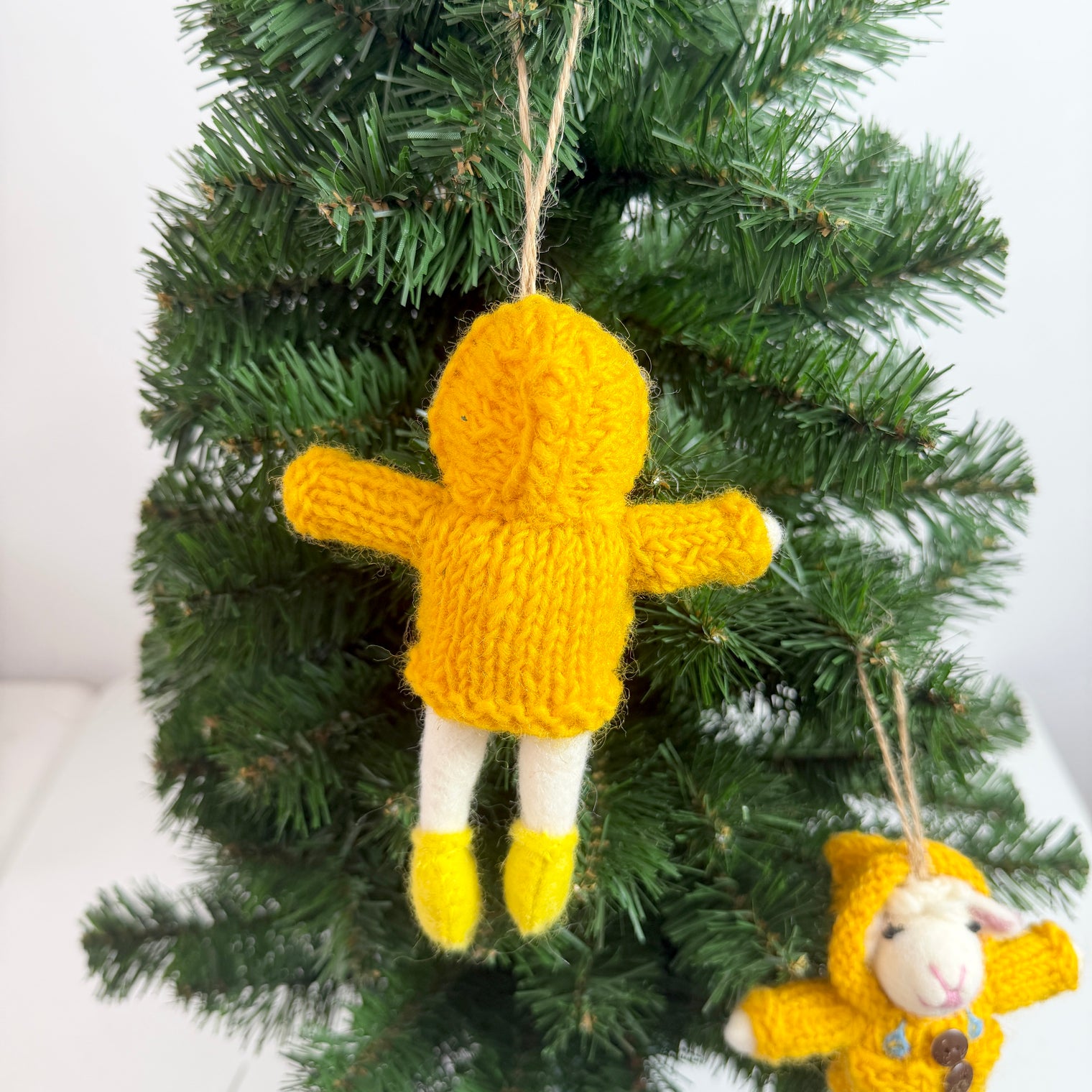Needle Felted Lamb Ornament with Yellow Hooded Sweater