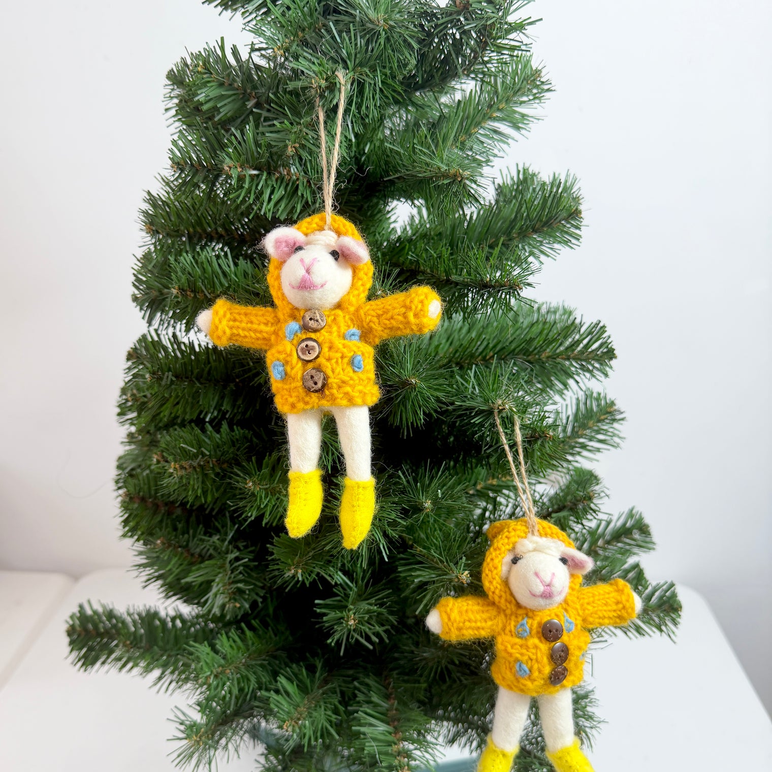 Needle Felted Lamb Ornament with Yellow Hooded Sweater