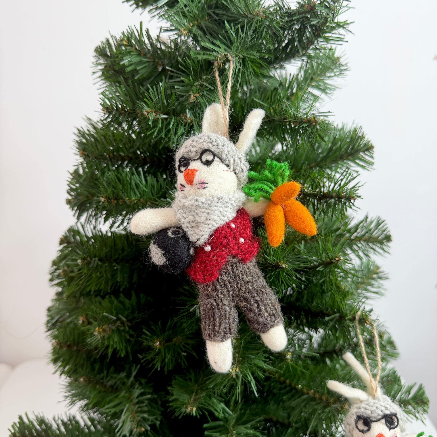 Whimsical Felt Bunny with Carrots Christmas Ornament