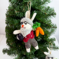 Whimsical Felt Bunny with Carrots Christmas Ornament