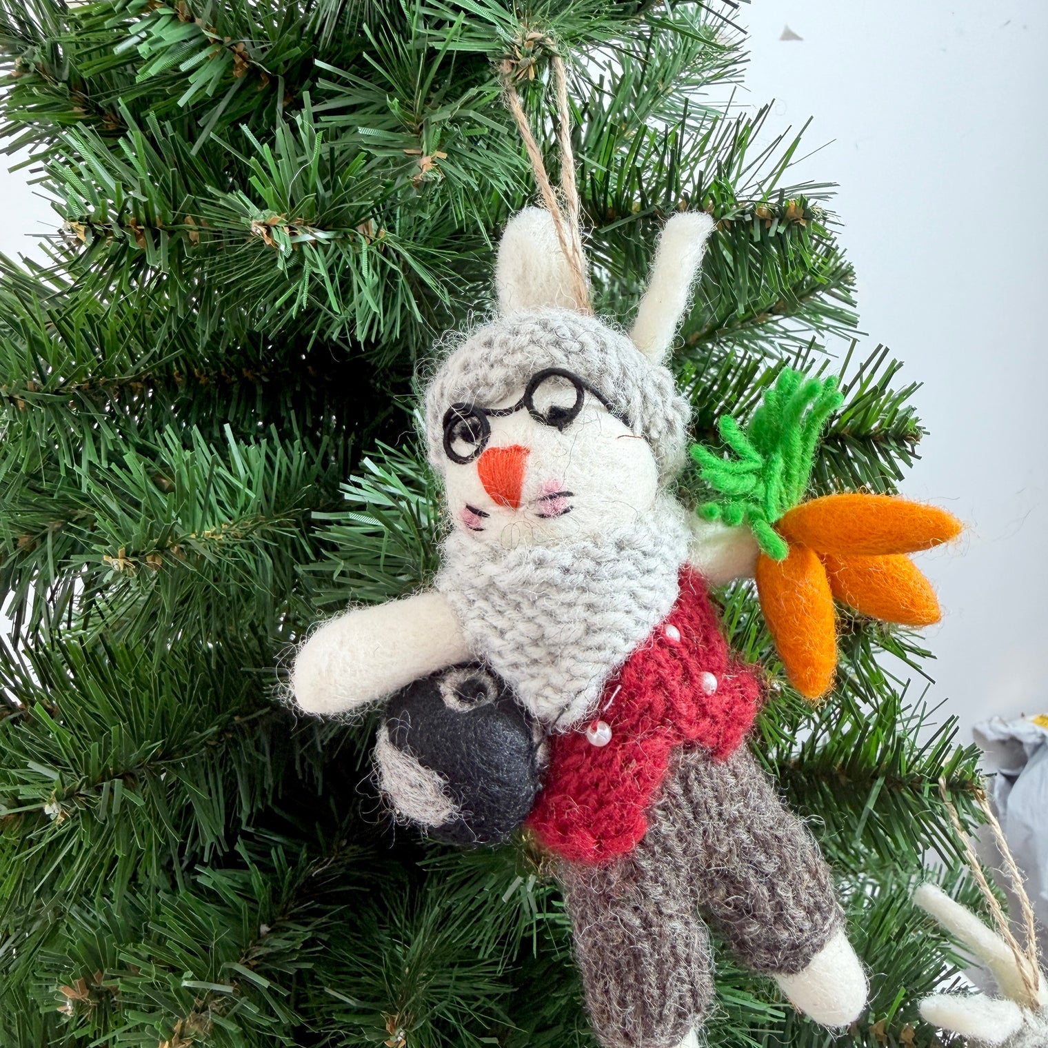 Whimsical Felt Bunny with Carrots Christmas Ornament