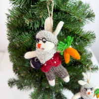 Whimsical Felt Bunny with Carrots Christmas Ornament