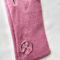 Women Winter Embroidered Gloves with Fleece Lining