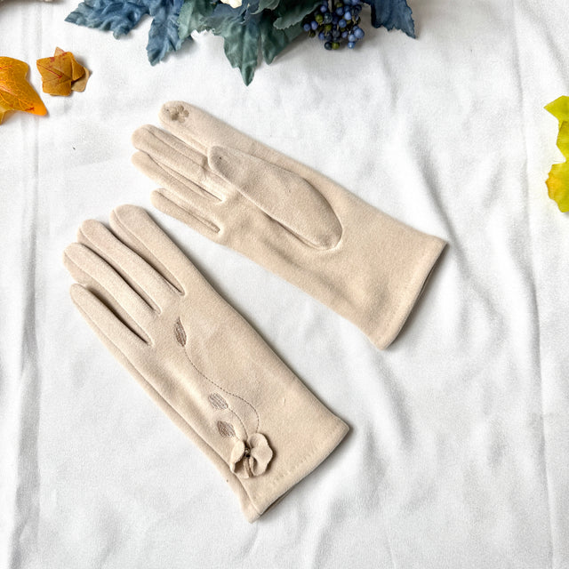 Women Winter Embroidered Gloves with Fleece Lining