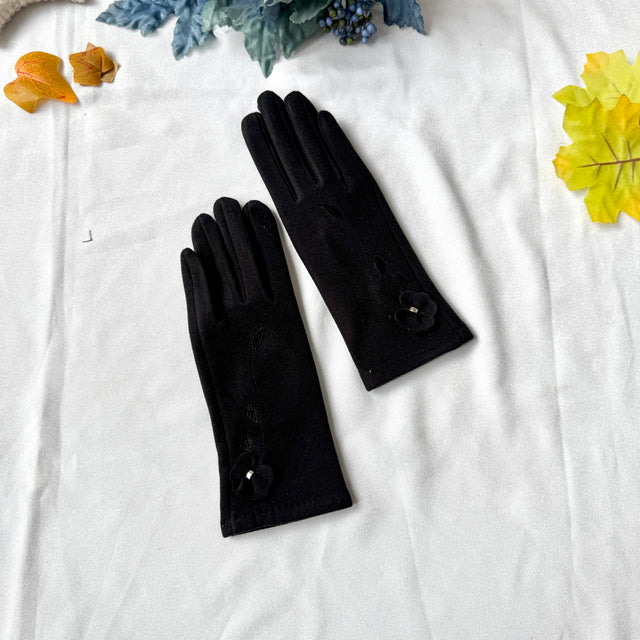 Women Winter Embroidered Gloves with Fleece Lining