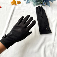 Women Winter Embroidered Gloves with Fleece Lining