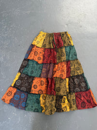 Patchwork Cotton Maxi Skirt with Pockets
