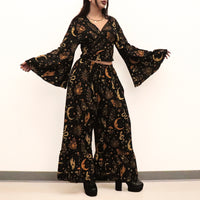Witchy Boho Bell Sleeve Top and Wide Leg Pants Set