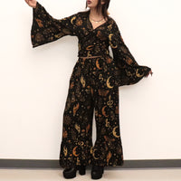 Witchy Boho Bell Sleeve Top and Wide Leg Pants Set