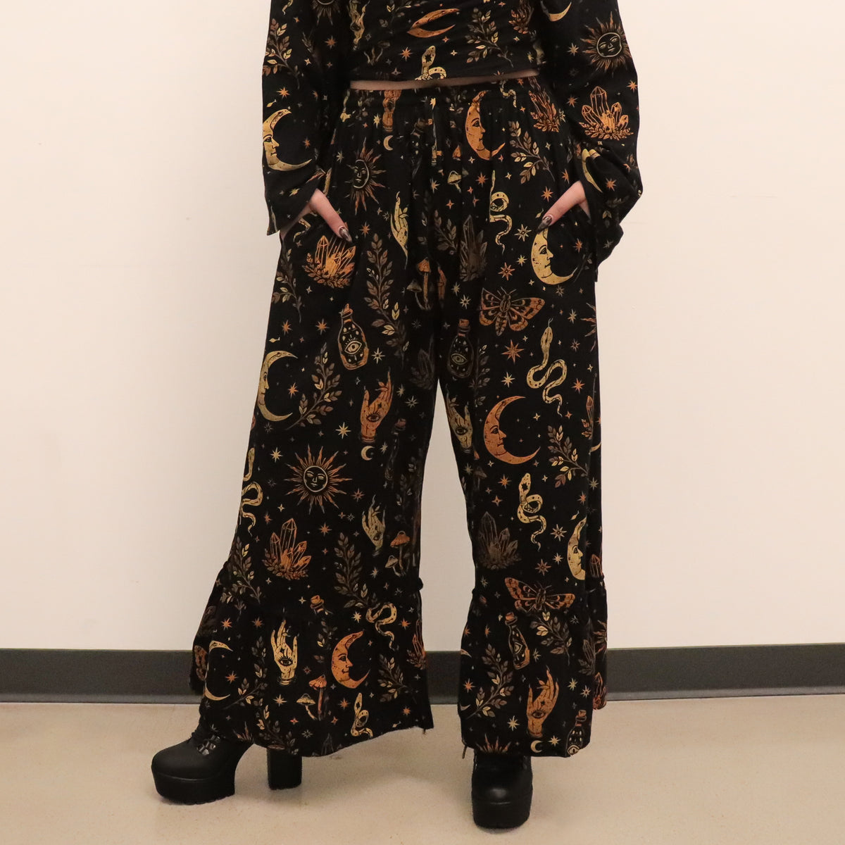 Witchy Boho Bell Sleeve Top and Wide Leg Pants Set