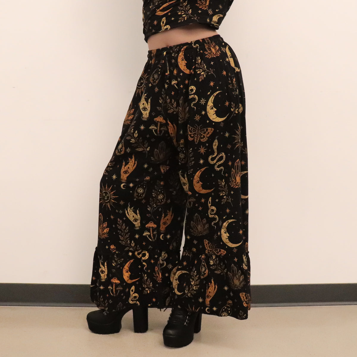 Witchy Boho Bell Sleeve Top and Wide Leg Pants Set