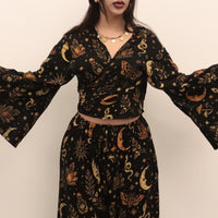 Witchy Boho Bell Sleeve Top and Wide Leg Pants Set