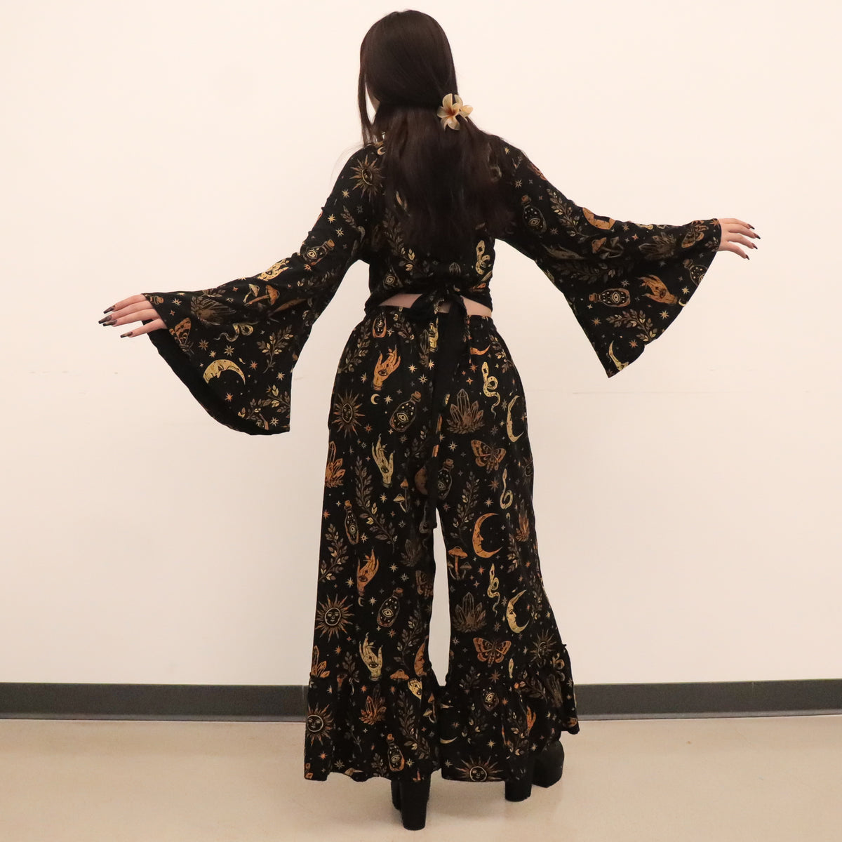 Witchy Boho Bell Sleeve Top and Wide Leg Pants Set