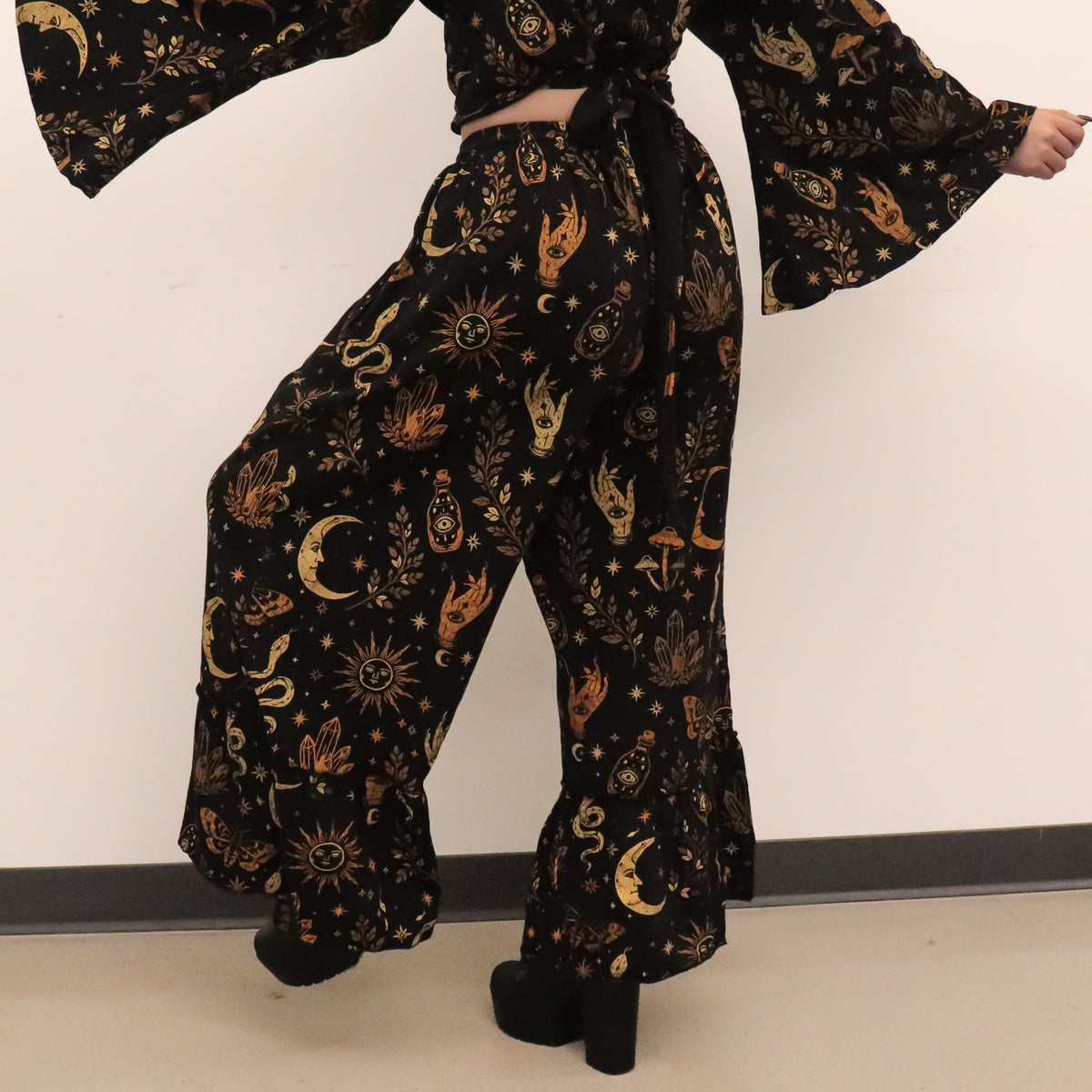 Witchy Boho Bell Sleeve Top and Wide Leg Pants Set