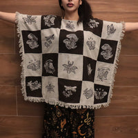Boho Patchwork Butterfly Poncho Top with Fringe