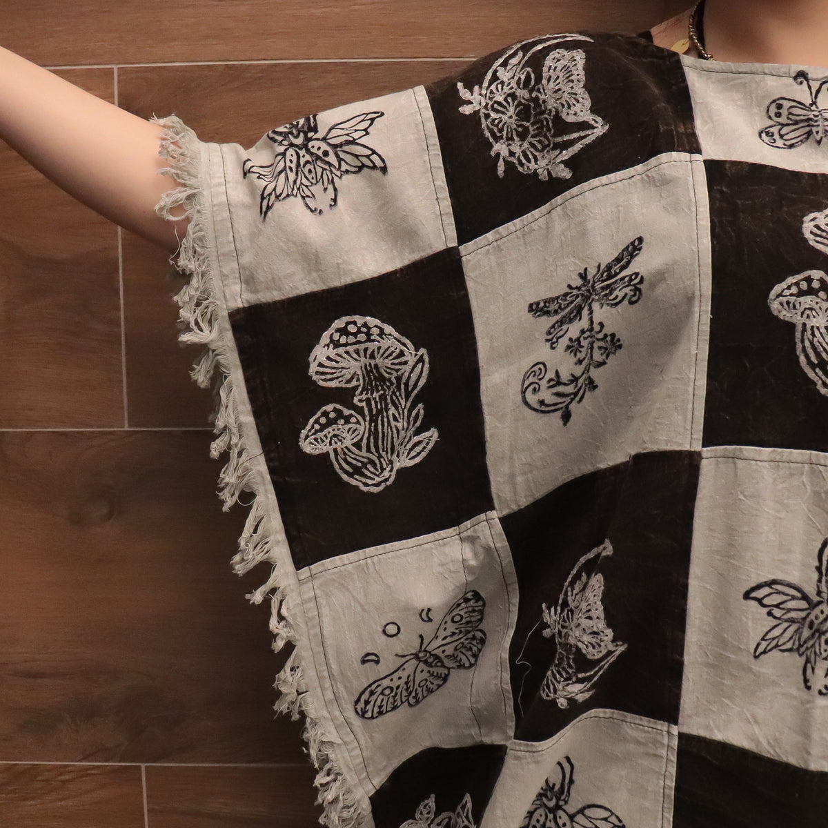 Boho Patchwork Butterfly Poncho Top with Fringe