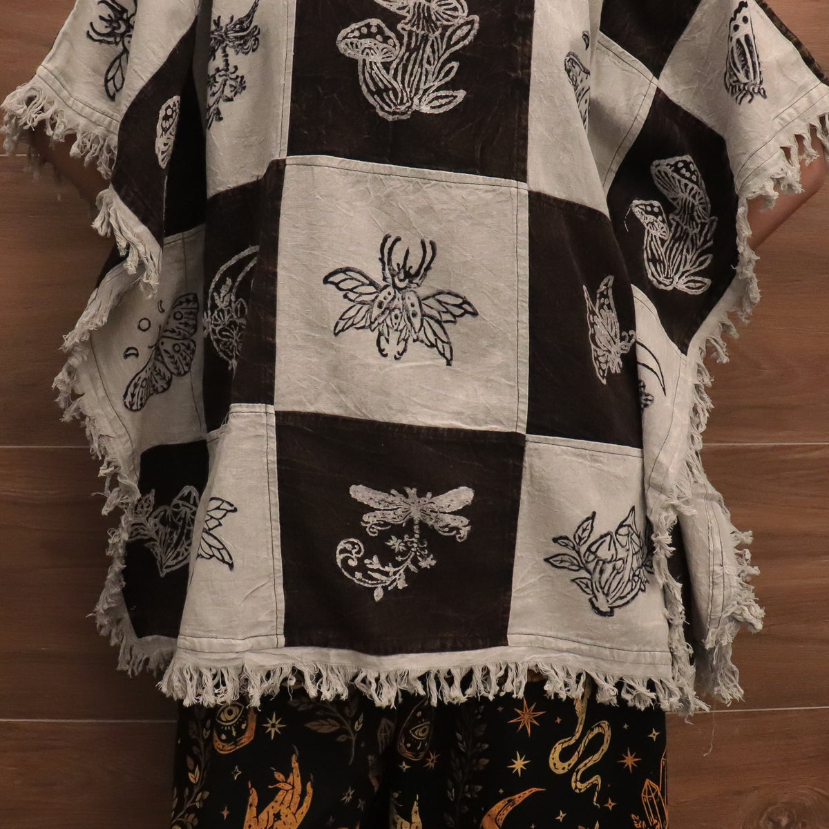 Boho Patchwork Butterfly Poncho Top with Fringe