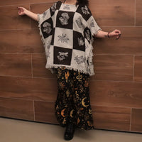 Boho Patchwork Butterfly Poncho Top with Fringe