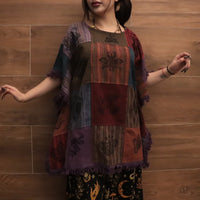 Boho Patchwork Butterfly Poncho Top with Fringe