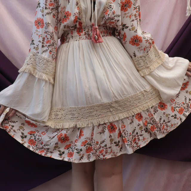 Whimsical Floral Lace Mini Dress with Shell Accents