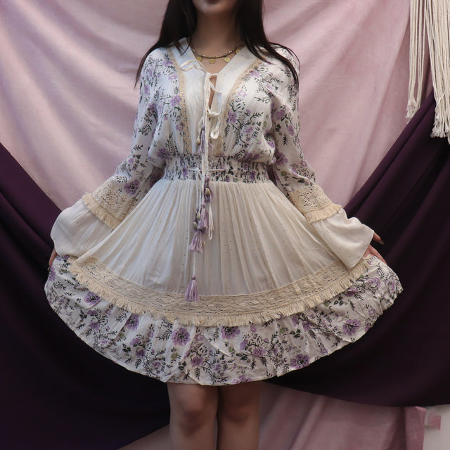 Whimsical Floral Lace Mini Dress with Shell Accents