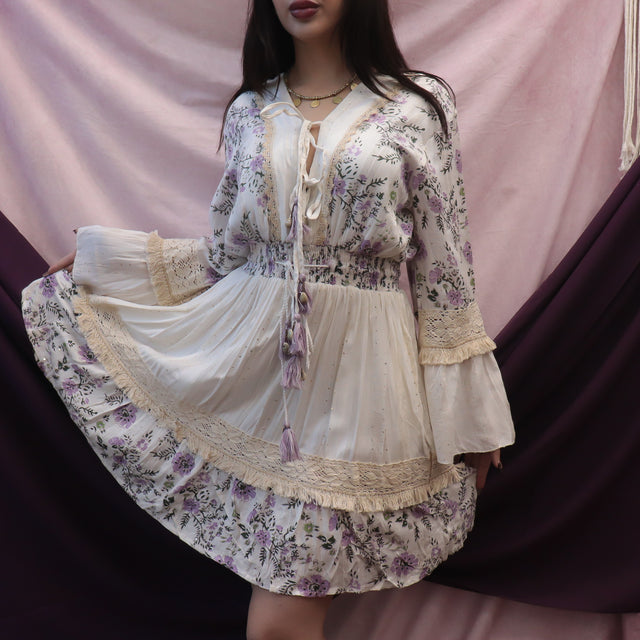 Whimsical Floral Lace Mini Dress with Shell Accents