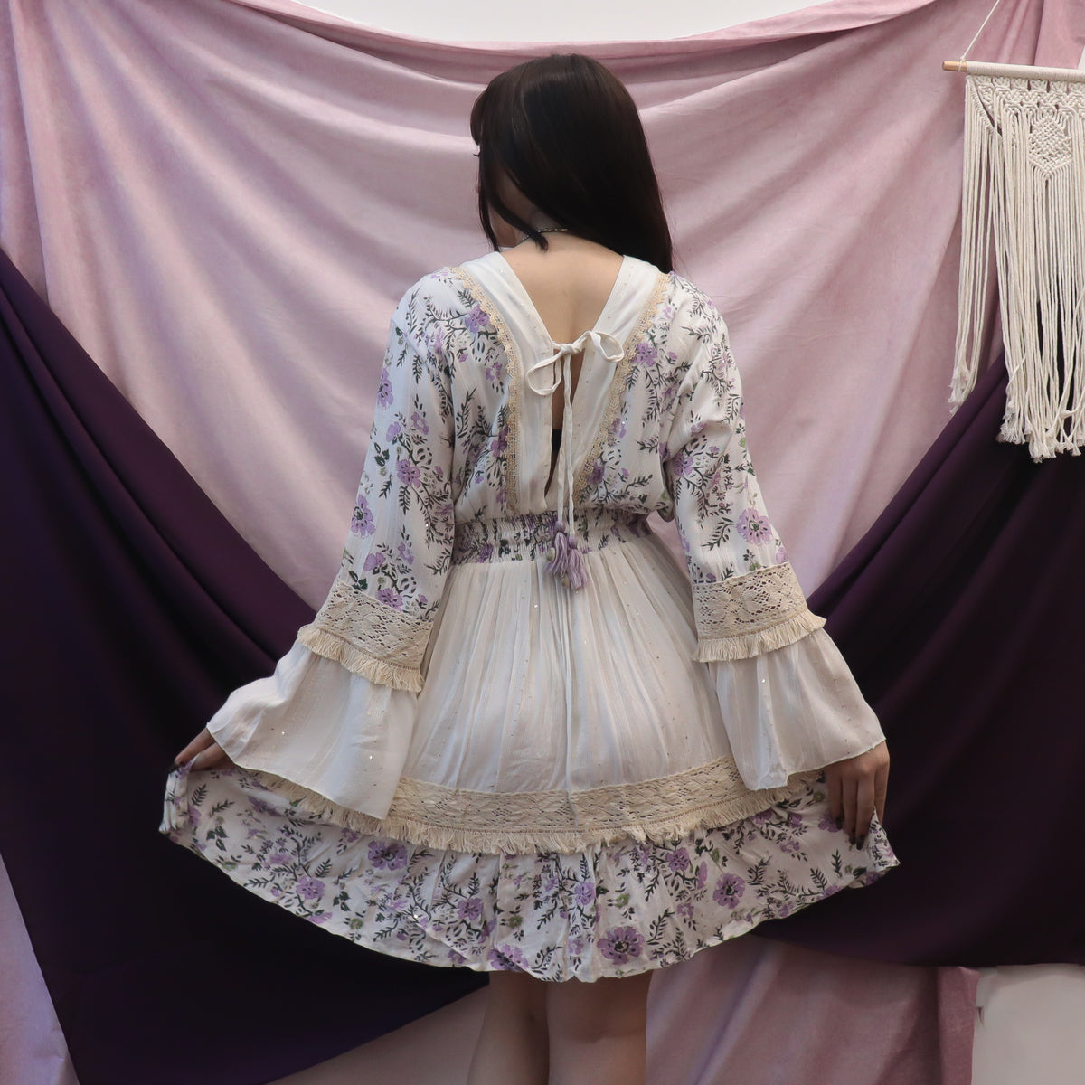 Whimsical Floral Lace Mini Dress with Shell Accents