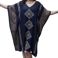 Shimmering Gold Block Print Boho Kaftan Dress