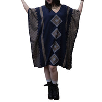 Shimmering Gold Block Print Boho Kaftan Dress