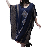 Shimmering Gold Block Print Boho Kaftan Dress