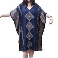 Shimmering Gold Block Print Boho Kaftan Dress