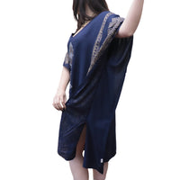 Shimmering Gold Block Print Boho Kaftan Dress