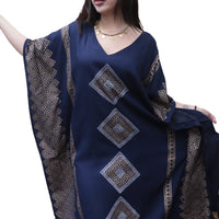 Shimmering Gold Block Print Boho Kaftan Dress