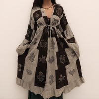 Boho Patchwork Ruffle Sleeve Long Duster