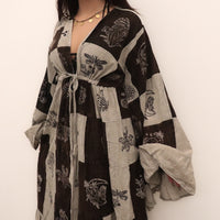 Boho Patchwork Ruffle Sleeve Long Duster