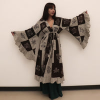 Boho Patchwork Ruffle Sleeve Long Duster